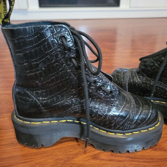 Dr Martens Black Croc Embossed Boots Leather Platforms US 5 UK 3 EU 36 - Picture 6 of 15